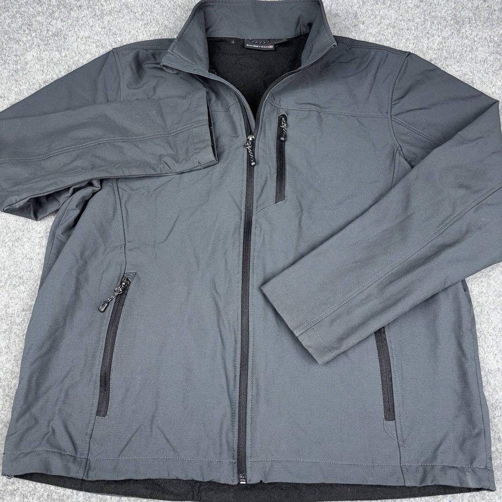 Swiss Tech Softshell Jacket Men's Large Gray Full Zip Fleece Lined Outdoor EUC